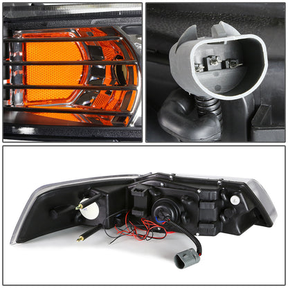 FAROS 99-04 FORD MUSTANG 2-DOOR - LED DRL - HALO PROJECTOR - BLACK HOUSING / AMBER CORNER - H1 LOW BEAM / HIGH BEAM
