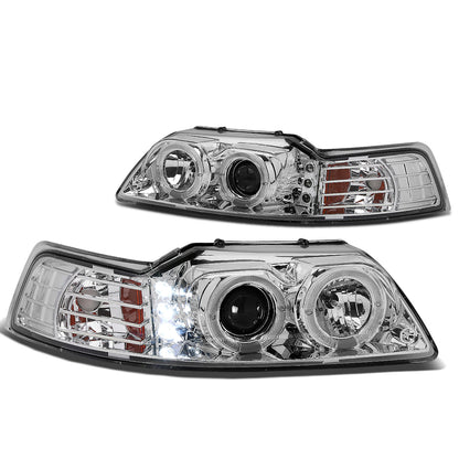 FAROS 99-04 FORD MUSTANG 2-DOOR - LED DRL - HALO PROJECTOR - CHROME HOUSING / AMBER CORNER - H1 LOW BEAM / HIGH BEAM