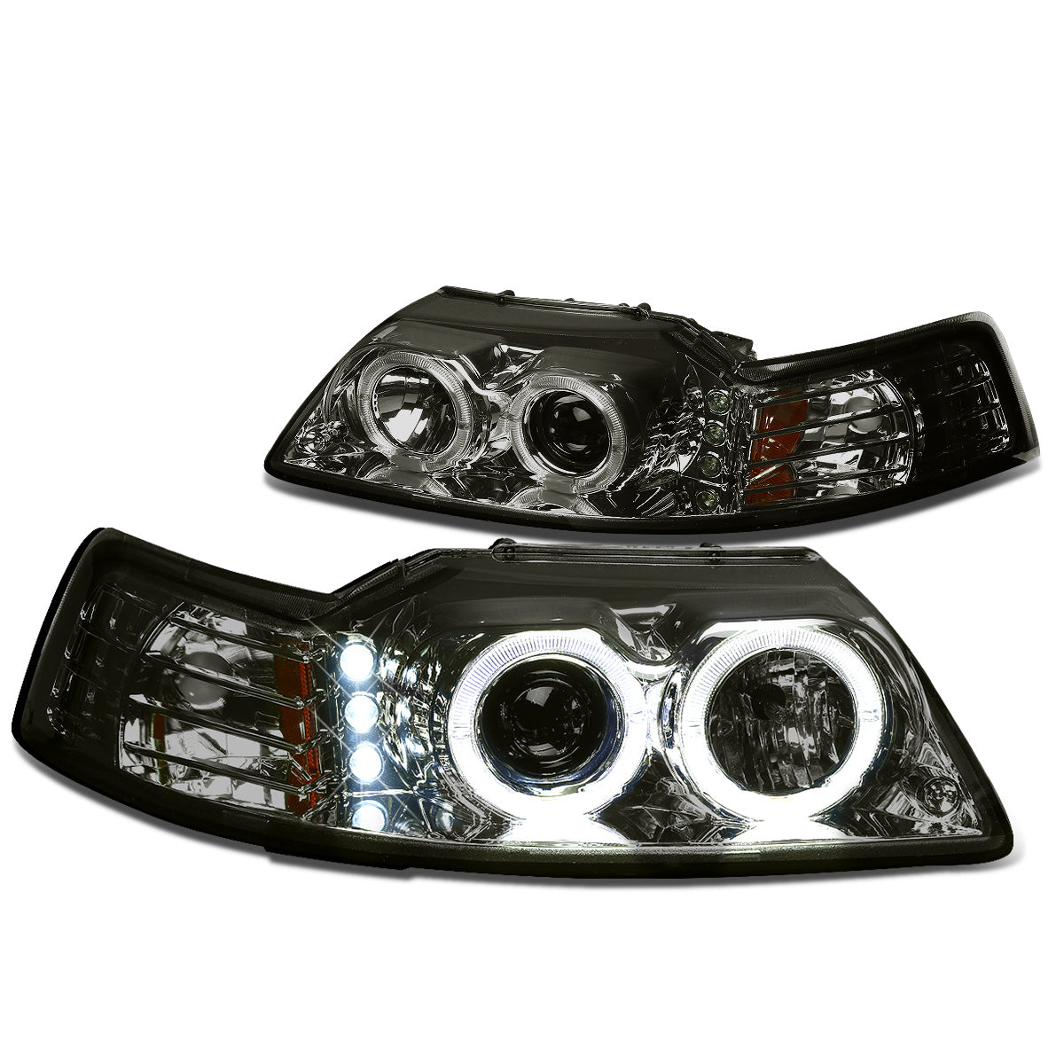 FAROS 99-04 FORD MUSTANG 2-DOOR - LED DRL - HALO PROJECTOR - SMOKE HOUSING / AMBER CORNER - H1 LOW BEAM / HIGH BEAM
