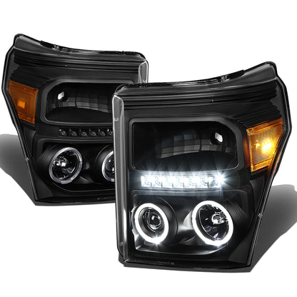 FAROS 11-16 FORD F-250, F-350, F-450, F-550 - SUPER DUTY 2/4-DOOR - LED - HALO PROJECTOR - BLACK HOUSING / AMBER CORNER - H1 LOW BEAM / HIGH BEAM