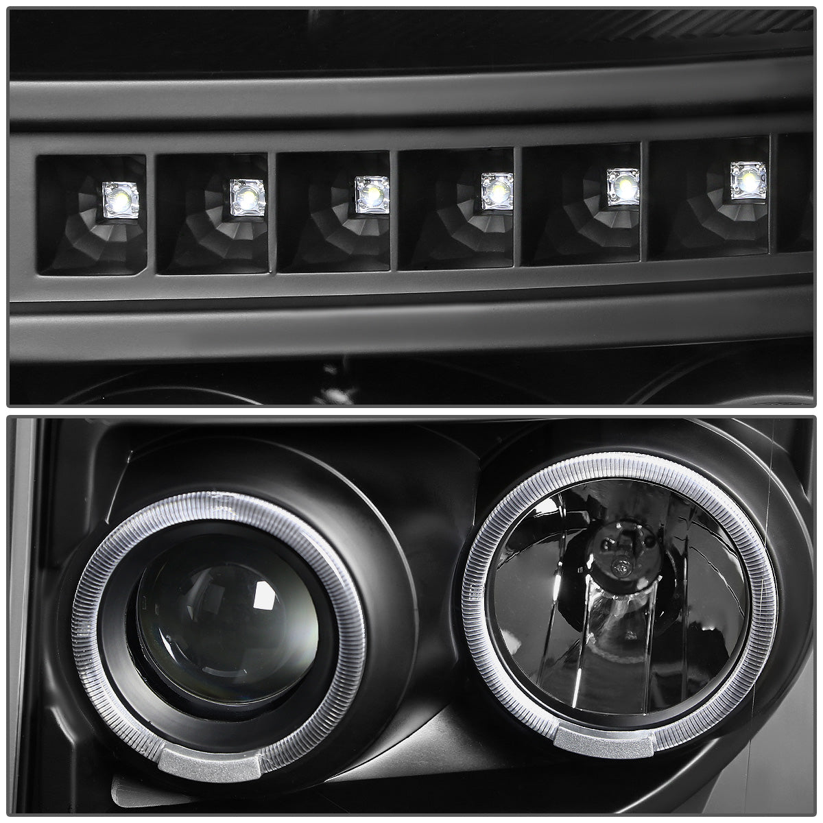 FAROS 11-16 FORD F-250, F-350, F-450, F-550 - SUPER DUTY 2/4-DOOR - LED - HALO PROJECTOR - BLACK HOUSING / AMBER CORNER - H1 LOW BEAM / HIGH BEAM