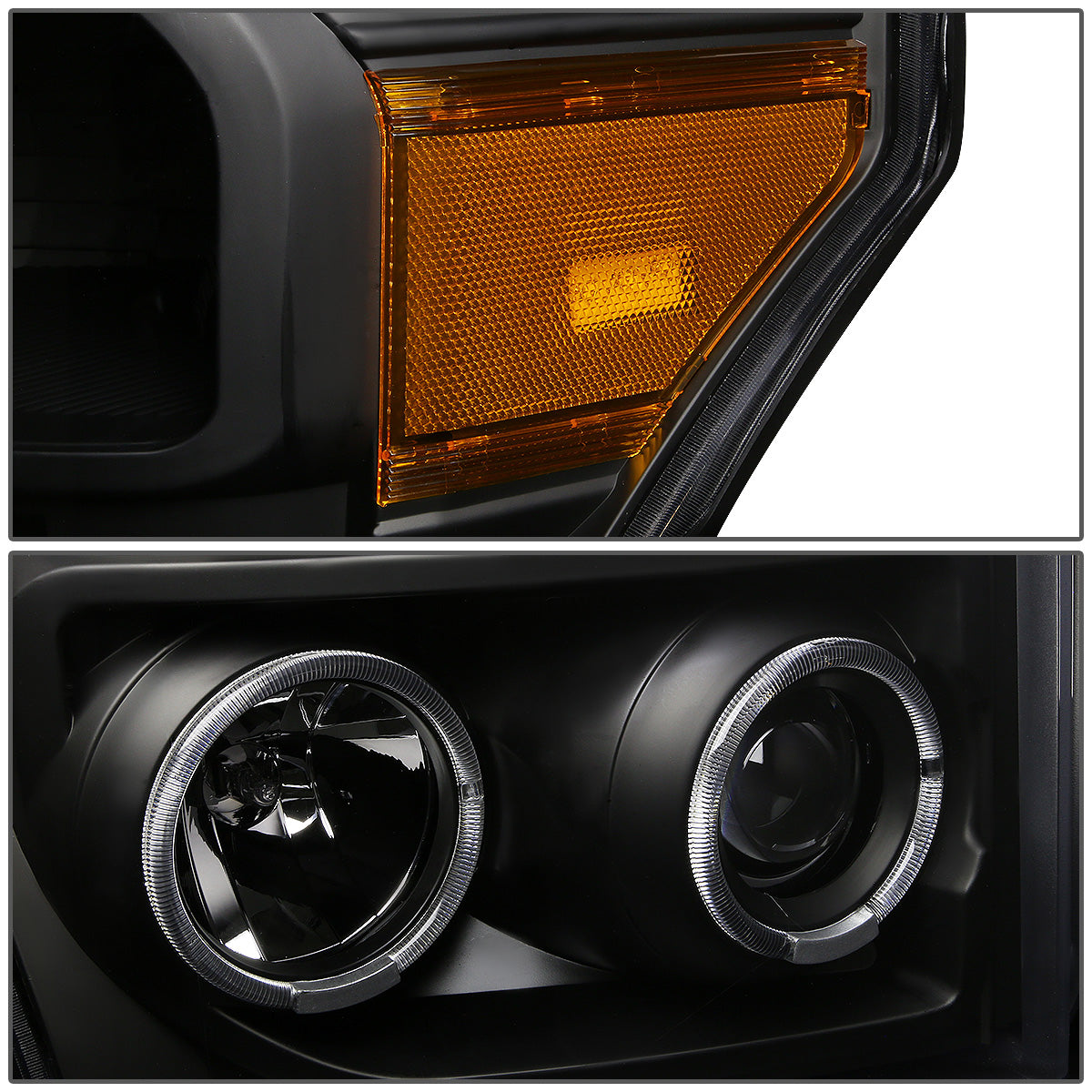 FAROS 11-16 FORD F-250, F-350, F-450, F-550 - SUPER DUTY 2/4-DOOR - LED - HALO PROJECTOR - BLACK HOUSING / AMBER CORNER - H1 LOW BEAM / HIGH BEAM