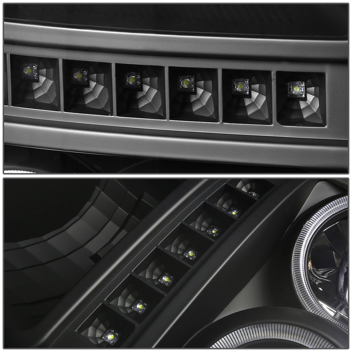 FAROS 11-16 FORD F-250, F-350, F-450, F-550 - SUPER DUTY 2/4-DOOR - LED - HALO PROJECTOR - BLACK HOUSING / AMBER CORNER - H1 LOW BEAM / HIGH BEAM