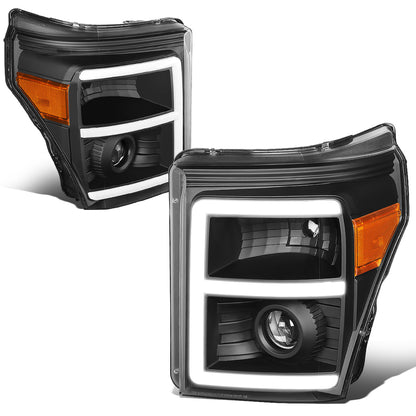 FAROS 11-16 FORD F-250, F-350, F-450, F-550 - SUPER DUTY 2/4-DOOR - LED E-BAR - HALO PROJECTOR - BLACK HOUSING / AMBER CORNER - H7 LOW BEAM / H7 HIGH BEAM / 3157A SIGNAL 2825 MARKER