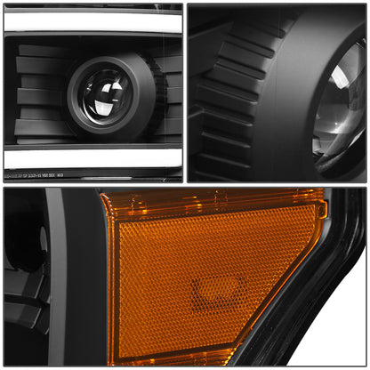 FAROS 11-16 FORD F-250, F-350, F-450, F-550 - SUPER DUTY 2/4-DOOR - LED E-BAR - HALO PROJECTOR - BLACK HOUSING / AMBER CORNER - H7 LOW BEAM / H7 HIGH BEAM / 3157A SIGNAL 2825 MARKER