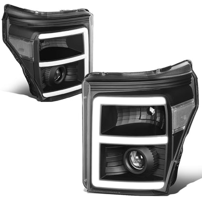 FAROS 11-16 FORD F-250, F-350, F-450, F-550 - SUPER DUTY 2/4-DOOR - LED E-BAR - HALO PROJECTOR - BLACK HOUSING / CLEAR CORNER - H7 LOW BEAM / H7 HIGH BEAM / 3157A SIGNAL 2825 MARKER