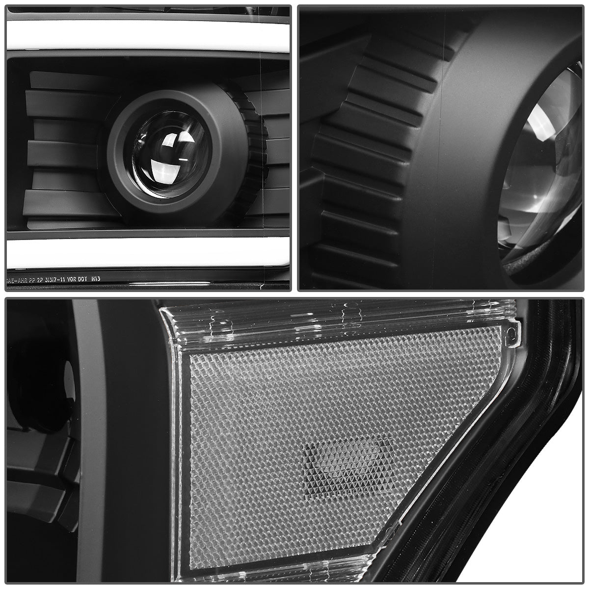 FAROS 11-16 FORD F-250, F-350, F-450, F-550 - SUPER DUTY 2/4-DOOR - LED E-BAR - HALO PROJECTOR - BLACK HOUSING / CLEAR CORNER - H7 LOW BEAM / H7 HIGH BEAM / 3157A SIGNAL 2825 MARKER
