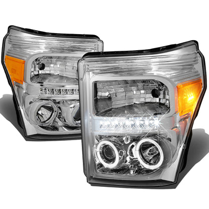FAROS 11-16 FORD F-250, F-350, F-450, F-550 - SUPER DUTY 2/4-DOOR - LED - HALO PROJECTOR - CHROME HOUSING / AMBER CORNER - H1 LOW BEAM / HIGH BEAM