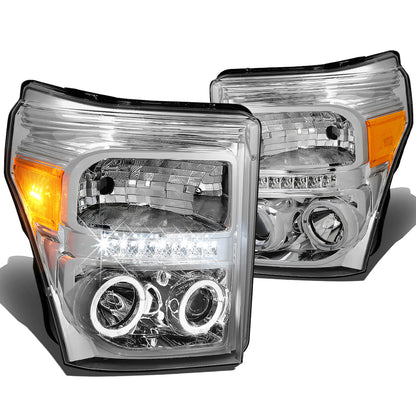 FAROS 11-16 FORD F-250, F-350, F-450, F-550 - SUPER DUTY 2/4-DOOR - LED - HALO PROJECTOR - CHROME HOUSING / AMBER CORNER - H1 LOW BEAM / HIGH BEAM