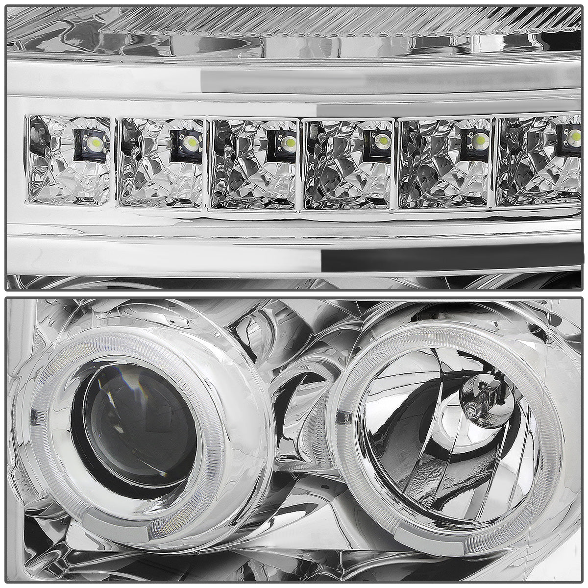 FAROS 11-16 FORD F-250, F-350, F-450, F-550 - SUPER DUTY 2/4-DOOR - LED - HALO PROJECTOR - CHROME HOUSING / AMBER CORNER - H1 LOW BEAM / HIGH BEAM