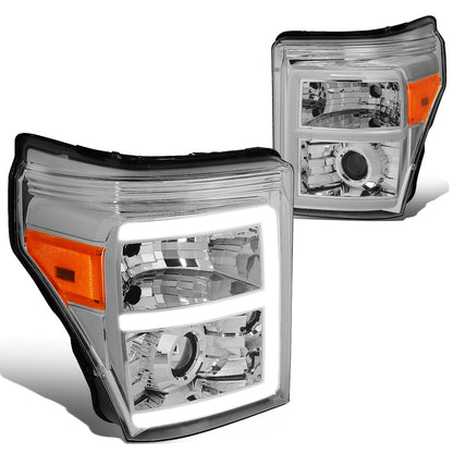 FAROS 11-16 FORD F-250, F-350, F-450, F-550 - SUPER DUTY 2/4-DOOR - LED E-BAR - HALO PROJECTOR - CHROME HOUSING / AMBER CORNER - H7 LOW BEAM / H7 HIGH BEAM / 3157A SIGNAL 2825 MARKER