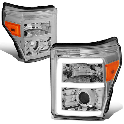 FAROS 11-16 FORD F-250, F-350, F-450, F-550 - SUPER DUTY 2/4-DOOR - LED E-BAR - HALO PROJECTOR - CHROME HOUSING / AMBER CORNER - H7 LOW BEAM / H7 HIGH BEAM / 3157A SIGNAL 2825 MARKER