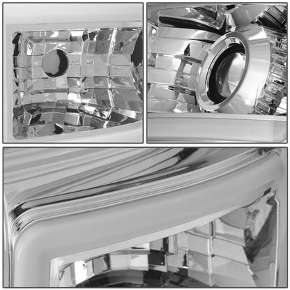 FAROS 11-16 FORD F-250, F-350, F-450, F-550 - SUPER DUTY 2/4-DOOR - LED E-BAR - HALO PROJECTOR - CHROME HOUSING / AMBER CORNER - H7 LOW BEAM / H7 HIGH BEAM / 3157A SIGNAL 2825 MARKER