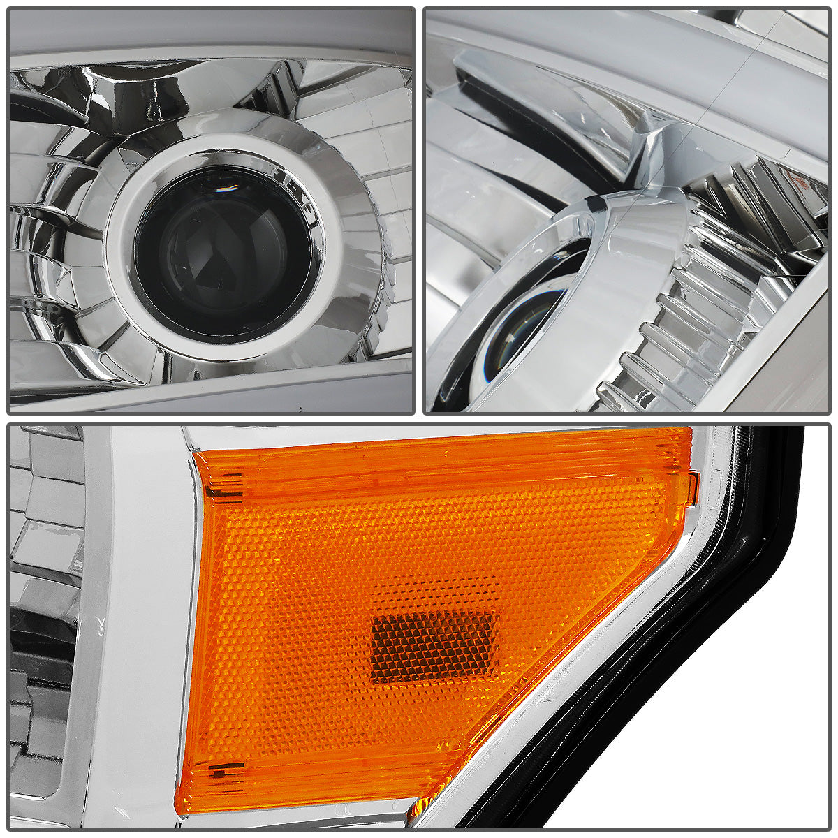 FAROS 11-16 FORD F-250, F-350, F-450, F-550 - SUPER DUTY 2/4-DOOR - LED E-BAR - HALO PROJECTOR - CHROME HOUSING / AMBER CORNER - H7 LOW BEAM / H7 HIGH BEAM / 3157A SIGNAL 2825 MARKER