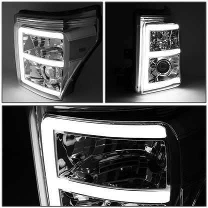 FAROS 11-16 FORD F-250, F-350, F-450, F-550 - SUPER DUTY 2/4-DOOR - LED E-BAR - HALO PROJECTOR - CHROME HOUSING / CLEAR CORNER - H7 LOW BEAM / H7 HIGH BEAM / 3157A SIGNAL 2825 MARKER