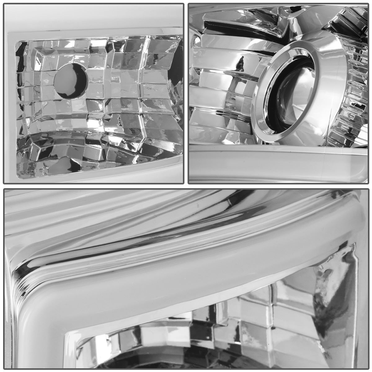 FAROS 11-16 FORD F-250, F-350, F-450, F-550 - SUPER DUTY 2/4-DOOR - LED E-BAR - HALO PROJECTOR - CHROME HOUSING / CLEAR CORNER - H7 LOW BEAM / H7 HIGH BEAM / 3157A SIGNAL 2825 MARKER