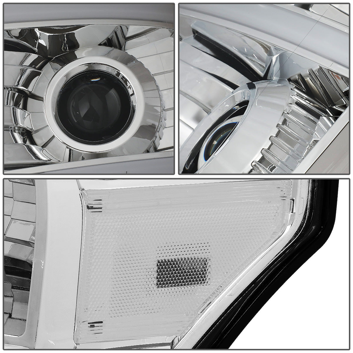 FAROS 11-16 FORD F-250, F-350, F-450, F-550 - SUPER DUTY 2/4-DOOR - LED E-BAR - HALO PROJECTOR - CHROME HOUSING / CLEAR CORNER - H7 LOW BEAM / H7 HIGH BEAM / 3157A SIGNAL 2825 MARKER
