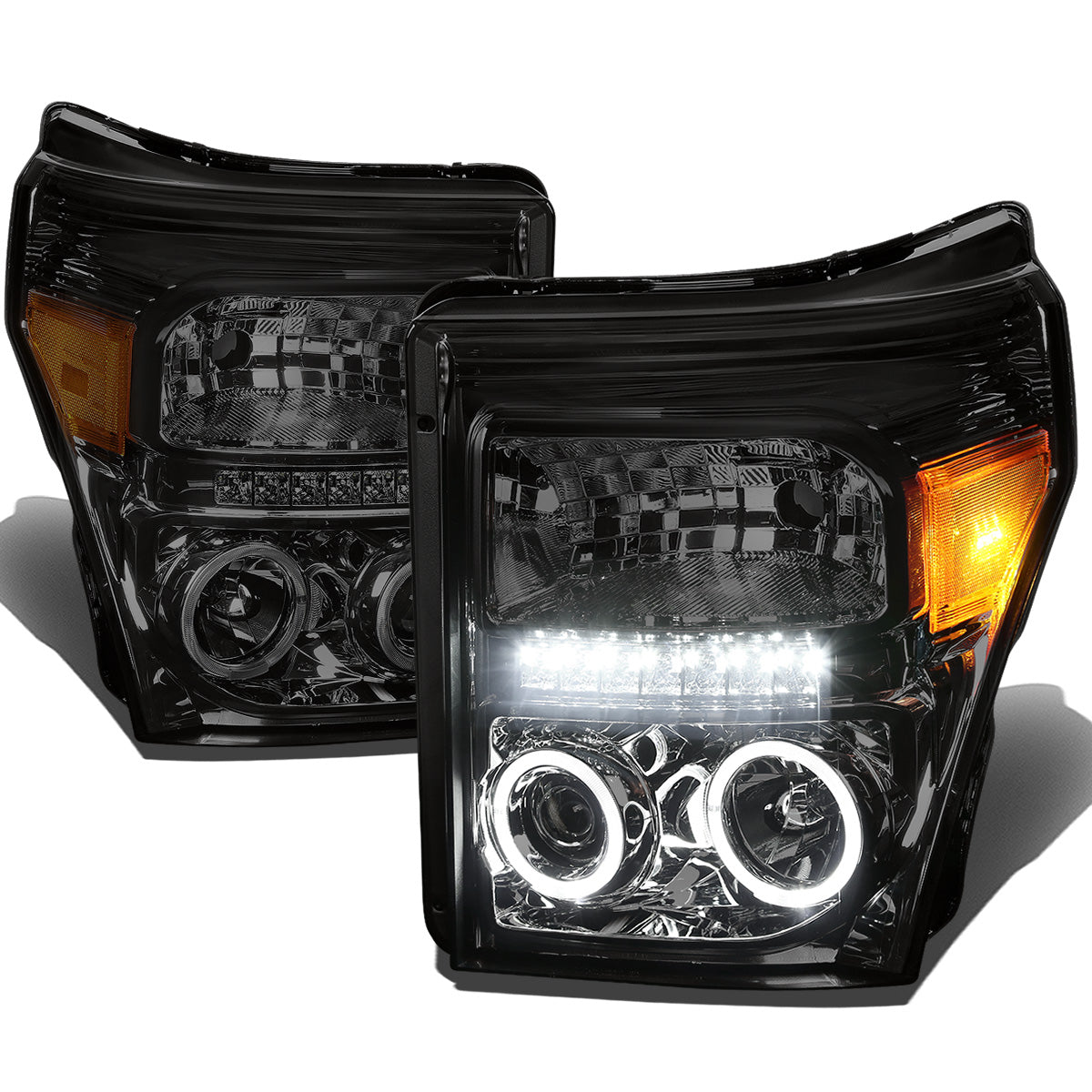 FAROS 11-16 FORD F-250, F-350, F-450, F-550 - SUPER DUTY 2/4-DOOR - LED - HALO PROJECTOR - SMOKE HOUSING / AMBER CORNER - H1 LOW BEAM / HIGH BEAM