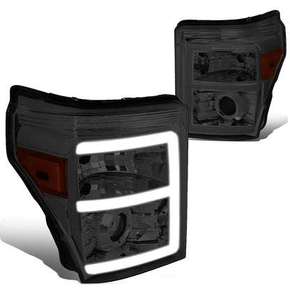 FAROS 11-16 FORD F-250, F-350, F-450, F-550 - SUPER DUTY 2/4-DOOR - LED E-BAR - HALO PROJECTOR - SMOKE HOUSING / AMBER CORNER - H7 LOW BEAM / H7 HIGH BEAM / 3157A SIGNAL 2825 MARKER