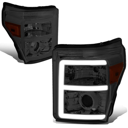 FAROS 11-16 FORD F-250, F-350, F-450, F-550 - SUPER DUTY 2/4-DOOR - LED E-BAR - HALO PROJECTOR - SMOKE HOUSING / AMBER CORNER - H7 LOW BEAM / H7 HIGH BEAM / 3157A SIGNAL 2825 MARKER