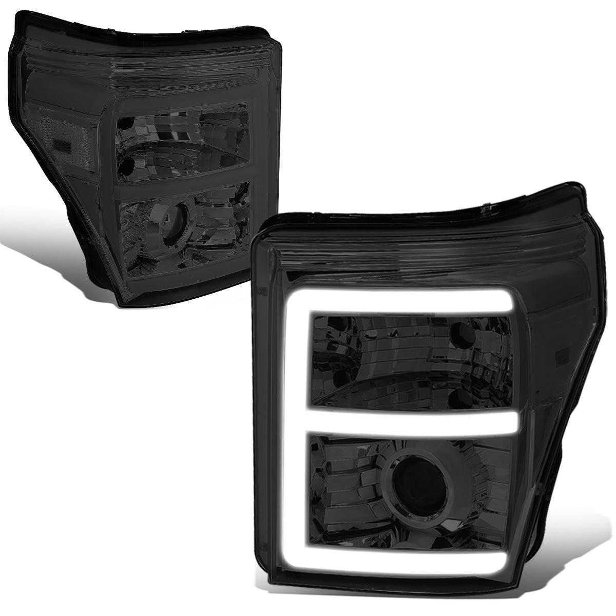FAROS 11-16 FORD F-250, F-350, F-450, F-550 - SUPER DUTY 2/4-DOOR - LED E-BAR - HALO PROJECTOR - SMOKE HOUSING / CLEAR CORNER - H7 LOW BEAM / H7 HIGH BEAM / 3157A SIGNAL 2825 MARKER