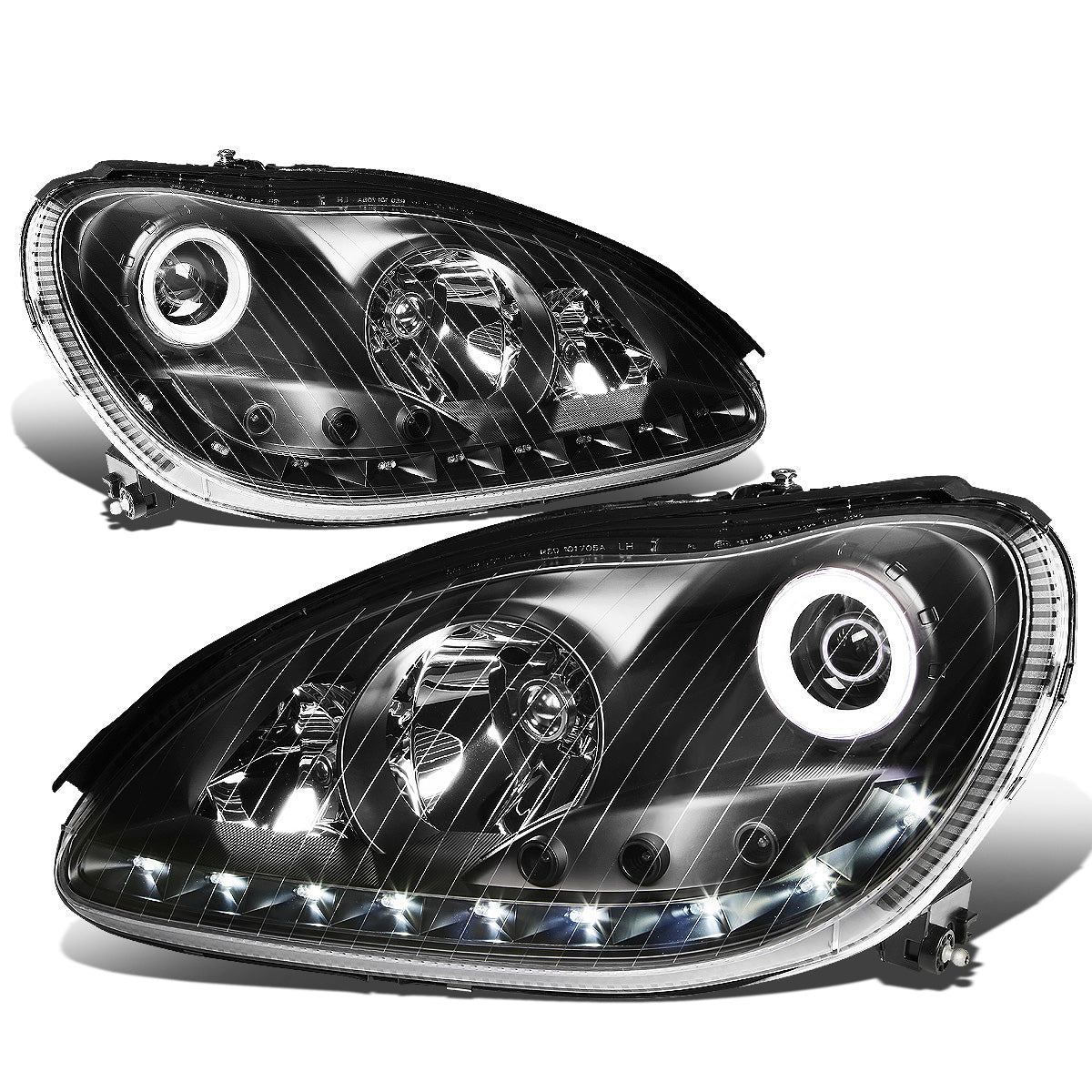 FAROS 00-06 MERCEDES BENZ S430 , S500 , S600 / 01-06 MERCEDES BENZ S55 AMG / 05-06 MERCEDES BENZ S65 AMG / 06 MERCEDES BENZ S350 4-DOOR - FITS MODELS WITH FACTORY HALOGEN HEADLIGHTS ONLY - DOES NOT FIT MODELS WITH FACTORY HIDS - LED DRL - HALO PROJ
