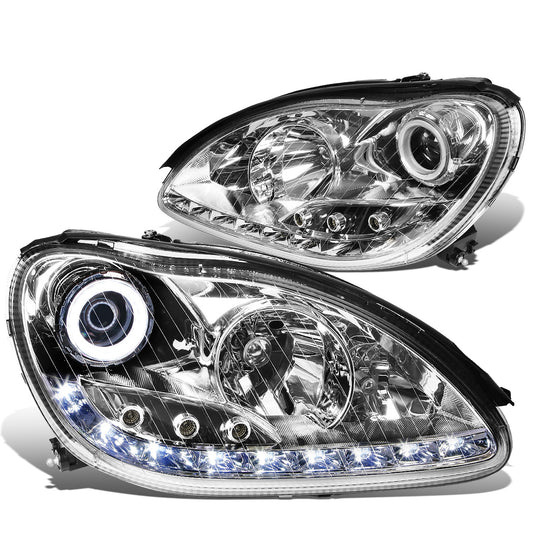 FAROS 00-06 MERCEDES BENZ S430 , S500 , S600 / 01-06 MERCEDES BENZ S55 AMG / 05-06 MERCEDES BENZ S65 AMG / 06 MERCEDES BENZ S350 4-DOOR - FITS MODELS WITH FACTORY HALOGEN HEADLIGHTS ONLY - DOES NOT FIT MODELS WITH FACTORY HIDS - LED DRL - HALO PROJ