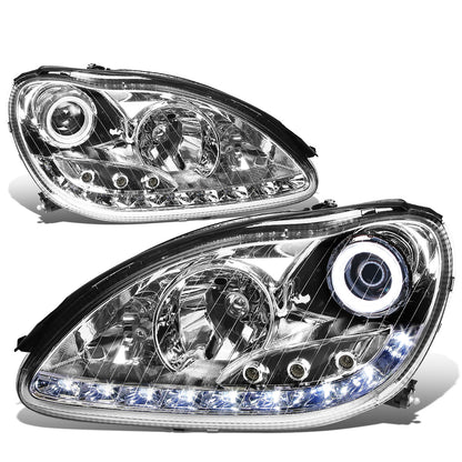 FAROS 00-06 MERCEDES BENZ S430 , S500 , S600 / 01-06 MERCEDES BENZ S55 AMG / 05-06 MERCEDES BENZ S65 AMG / 06 MERCEDES BENZ S350 4-DOOR - FITS MODELS WITH FACTORY HALOGEN HEADLIGHTS ONLY - DOES NOT FIT MODELS WITH FACTORY HIDS - LED DRL - HALO PROJ