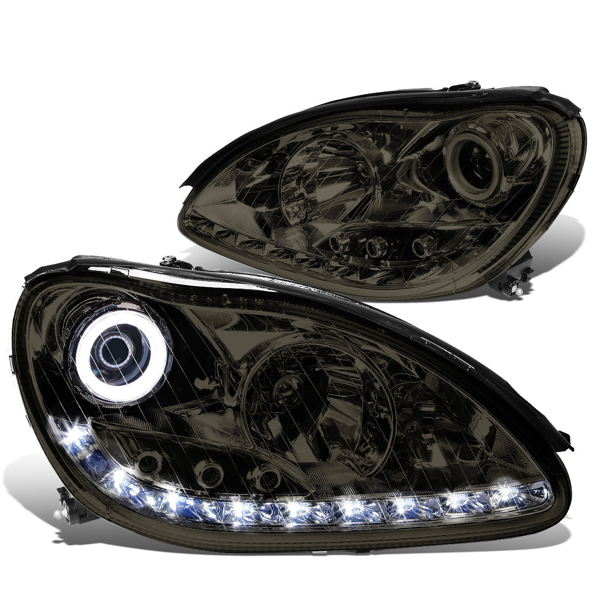 FAROS 00-06 MERCEDES BENZ S430 , S500 , S600 / 01-06 MERCEDES BENZ S55 AMG / 05-06 MERCEDES BENZ S65 AMG / 06 MERCEDES BENZ S350 4-DOOR - FITS MODELS WITH FACTORY HALOGEN HEADLIGHTS ONLY - DOES NOT FIT MODELS WITH FACTORY HIDS - LED DRL - HALO PROJ