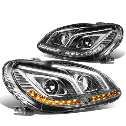 FAROS 00-06 MERCEDES S430 , S500 , S55 AMG , S600 / 2006 MERCEDES S350 , S65 AMG 4-DOOR - LED DRL - PROJECTOR - BLACK HOUSING - H7 LOW BEAM / H3 HIGH BEAM