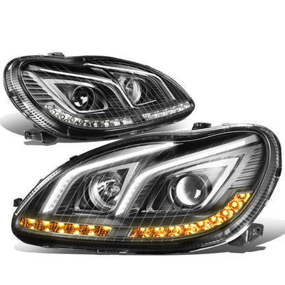 FAROS 00-06 MERCEDES S430 , S500 , S55 AMG , S600 / 2006 MERCEDES S350 , S65 AMG 4-DOOR - LED DRL - PROJECTOR - BLACK HOUSING - H7 LOW BEAM / H3 HIGH BEAM