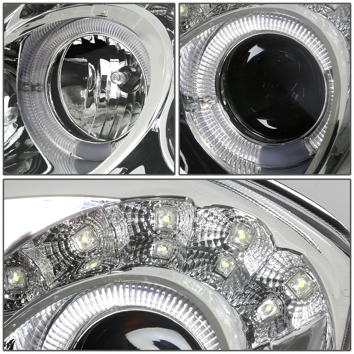 FAROS 00-05 MITSUBISHI ECLIPSE 2-DOOR - LED - HALO PROJECTOR - CHROME HOUSING / AMBER CORNER - H1 LOW BEAM / HIGH BEAM