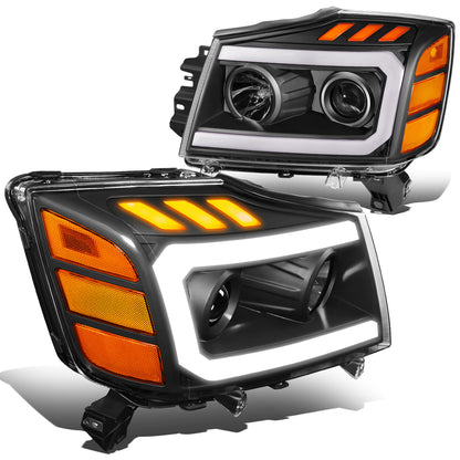 FAROS 04-15 NISSAN TITAN / 05-07 NISSAN ARMADA - 3D LED DRL - PROJECTOR - BLACK HOUSING / AMBER CORNER
