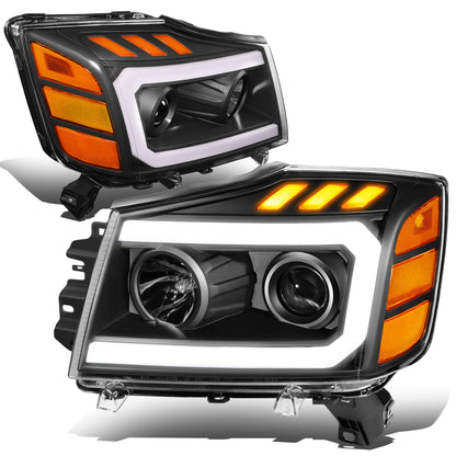 FAROS 04-15 NISSAN TITAN / 05-07 NISSAN ARMADA - 3D LED DRL - PROJECTOR - BLACK HOUSING / AMBER CORNER