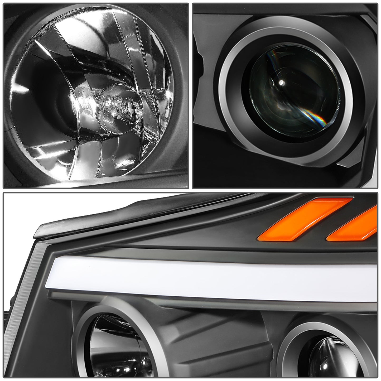 FAROS 04-15 NISSAN TITAN / 05-07 NISSAN ARMADA - 3D LED DRL - PROJECTOR - BLACK HOUSING / AMBER CORNER