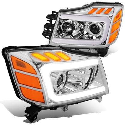 FAROS 04-15 NISSAN TITAN / 05-07 NISSAN ARMADA - 3D LED DRL - PROJECTOR - CHROME HOUSING / AMBER CORNER