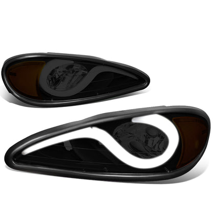 FAROS 99-05 PONTIAC GRAND AM - 3D - LED DRL - PROJECTOR - BLACK HOUSING / SMOKE LENS / AMBER CORNER - 9007 HIGH / LOW BEAM BULB