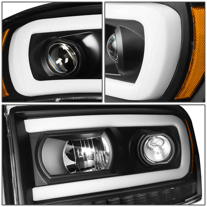 FAROS 06-08 DODGE RAM 1500 / 06-09 DODGE RAM 2500, 3500 - FITS MODELS WITH HALOGEN HEADLAMPS ONLY - LED DRL - PROJECTOR - BLACK HOUSING / AMBER CORNER - H1 LOW BEAM / H1 HIGH BEAM / INTEGRATED LED SIGNAL & MARKER