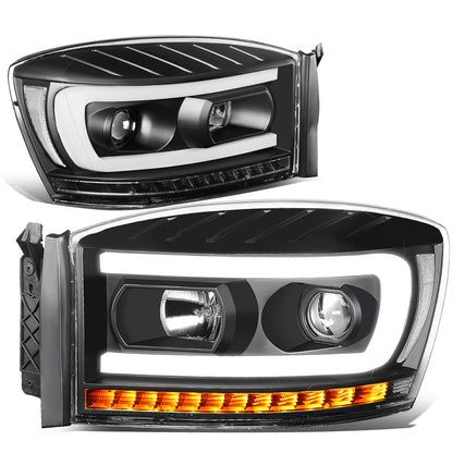 FAROS 06-08 DODGE RAM 1500 / 06-09 DODGE RAM 2500, 3500 - FITS MODELS WITH HALOGEN HEADLAMPS ONLY - LED DRL - PROJECTOR - BLACK HOUSING / CLEAR CORNER - H1 LOW BEAM / H1 HIGH BEAM / INTEGRATED LED SIGNAL & MARKER