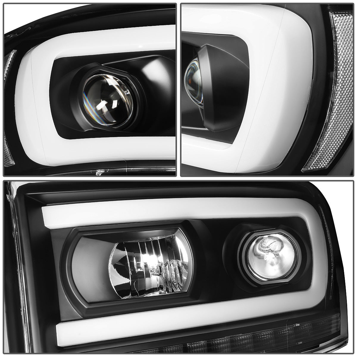 FAROS 06-08 DODGE RAM 1500 / 06-09 DODGE RAM 2500, 3500 - FITS MODELS WITH HALOGEN HEADLAMPS ONLY - LED DRL - PROJECTOR - BLACK HOUSING / CLEAR CORNER - H1 LOW BEAM / H1 HIGH BEAM / INTEGRATED LED SIGNAL & MARKER