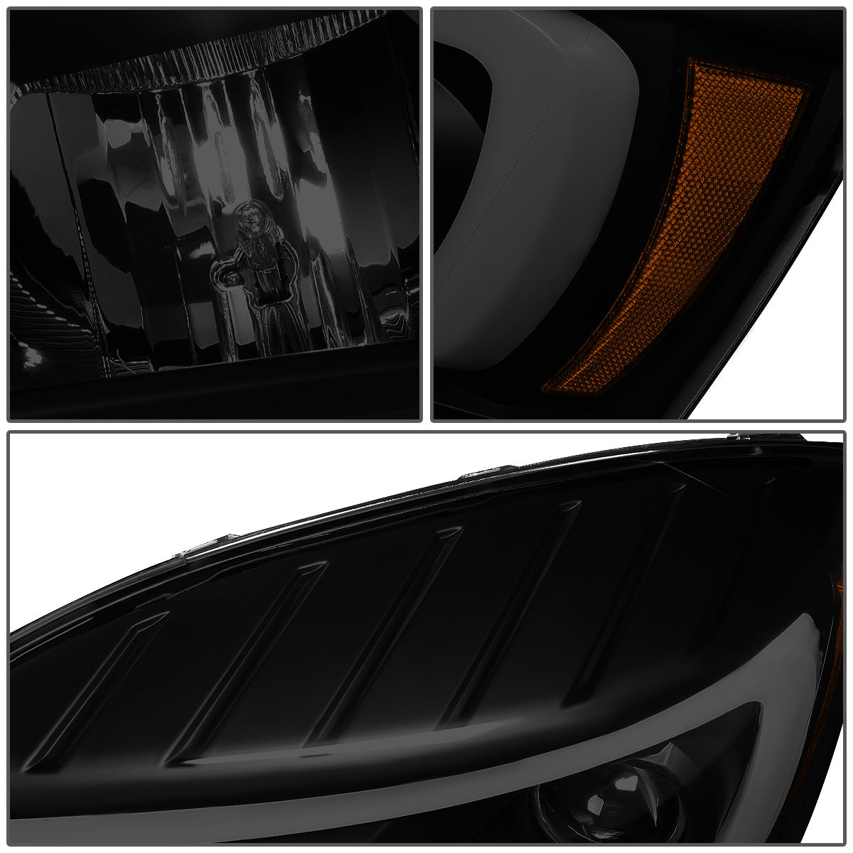 FAROS 06-08 DODGE RAM 1500 / 06-09 DODGE RAM 2500, 3500 - FITS MODELS WITH HALOGEN HEADLAMPS ONLY - LED DRL - PROJECTOR - BLACK HOUSING / SMOKE LENS / AMBER CORNER - H1 LOW BEAM / H1 HIGH BEAM / INTEGRATED LED SIGNAL & MARKER