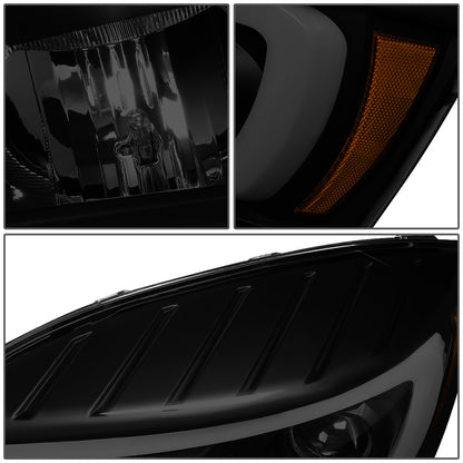 FAROS 06-08 DODGE RAM 1500 / 06-09 DODGE RAM 2500, 3500 - FITS MODELS WITH HALOGEN HEADLAMPS ONLY - LED DRL - PROJECTOR - BLACK HOUSING / SMOKE LENS / AMBER CORNER - H1 LOW BEAM / H1 HIGH BEAM / INTEGRATED LED SIGNAL & MARKER