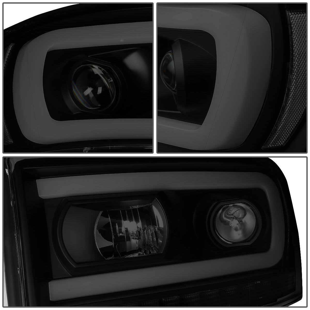 FAROS 06-08 DODGE RAM 1500 / 06-09 DODGE RAM 2500, 3500 - FITS MODELS WITH HALOGEN HEADLAMPS ONLY - LED DRL - PROJECTOR - BLACK HOUSING / SMOKED LENS / CLEAR CORNER - H1 LOW BEAM / H1 HIGH BEAM / INTEGRATED LED SIGNAL & MARKER