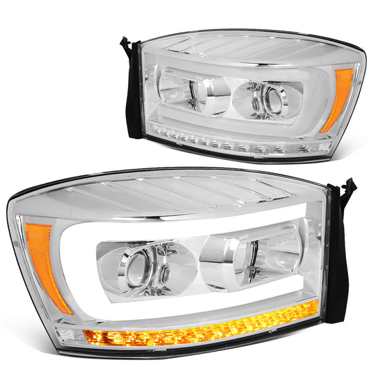FAROS 06-08 DODGE RAM 1500 / 06-09 DODGE RAM 2500, 3500 - FITS MODELS WITH HALOGEN HEADLAMPS ONLY - LED DRL - PROJECTOR - CHROME HOUSING / AMBER CORNER - H1 LOW BEAM / H1 HIGH BEAM / INTEGRATED LED SIGNAL & MARKER