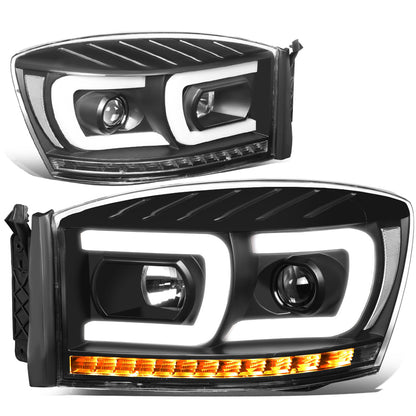 FAROS 06-08 DODGE RAM 1500 / 06-09 DODGE RAM 2500, 3500 - FITS MODELS WITH HALOGEN HEADLAMPS ONLY - DUAL LED DRL - PROJECTOR - BLACK HOUSING / CLEAR CORNER - H1 LOW BEAM / H1 HIGH BEAM / INTEGRATED LED SIGNAL & MARKER
