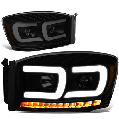 FAROS 06-08 DODGE RAM 1500 / 06-09 DODGE RAM 2500, 3500 - FITS MODELS WITH HALOGEN HEADLAMPS ONLY - DUAL LED DRL - PROJECTOR - BLACK HOUSING / SMOKE LENS / AMBER CORNER - H1 LOW BEAM / H1 HIGH BEAM / INTEGRATED LED SIGNAL & MARKER