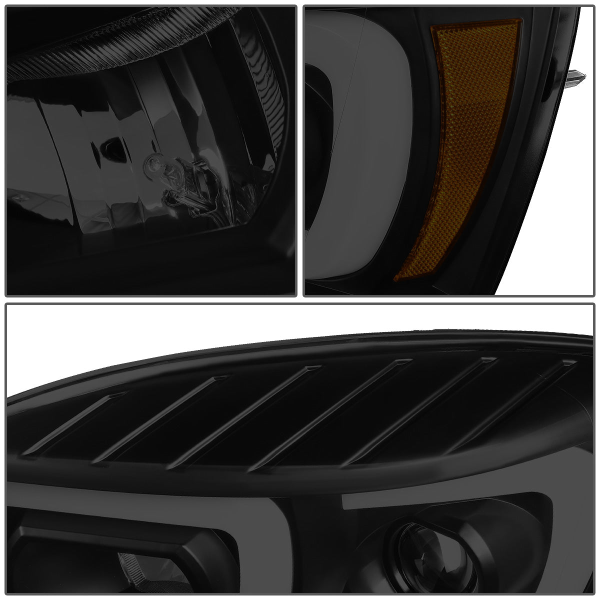 FAROS 06-08 DODGE RAM 1500 / 06-09 DODGE RAM 2500, 3500 - FITS MODELS WITH HALOGEN HEADLAMPS ONLY - DUAL LED DRL - PROJECTOR - BLACK HOUSING / SMOKE LENS / AMBER CORNER - H1 LOW BEAM / H1 HIGH BEAM / INTEGRATED LED SIGNAL & MARKER