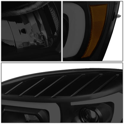 FAROS 06-08 DODGE RAM 1500 / 06-09 DODGE RAM 2500, 3500 - FITS MODELS WITH HALOGEN HEADLAMPS ONLY - DUAL LED DRL - PROJECTOR - BLACK HOUSING / SMOKE LENS / AMBER CORNER - H1 LOW BEAM / H1 HIGH BEAM / INTEGRATED LED SIGNAL & MARKER
