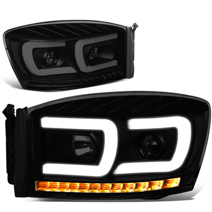 FAROS 06-08 DODGE RAM 1500 / 06-09 DODGE RAM 2500, 3500 - FITS MODELS WITH HALOGEN HEADLAMPS ONLY - DUAL LED DRL - PROJECTOR - BLACK HOUSING / SMOKE LENS / CLEAR CORNER - H1 LOW BEAM / H1 HIGH BEAM / INTEGRATED LED SIGNAL & MARKER