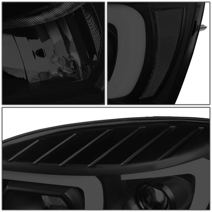 FAROS 06-08 DODGE RAM 1500 / 06-09 DODGE RAM 2500, 3500 - FITS MODELS WITH HALOGEN HEADLAMPS ONLY - DUAL LED DRL - PROJECTOR - BLACK HOUSING / SMOKE LENS / CLEAR CORNER - H1 LOW BEAM / H1 HIGH BEAM / INTEGRATED LED SIGNAL & MARKER
